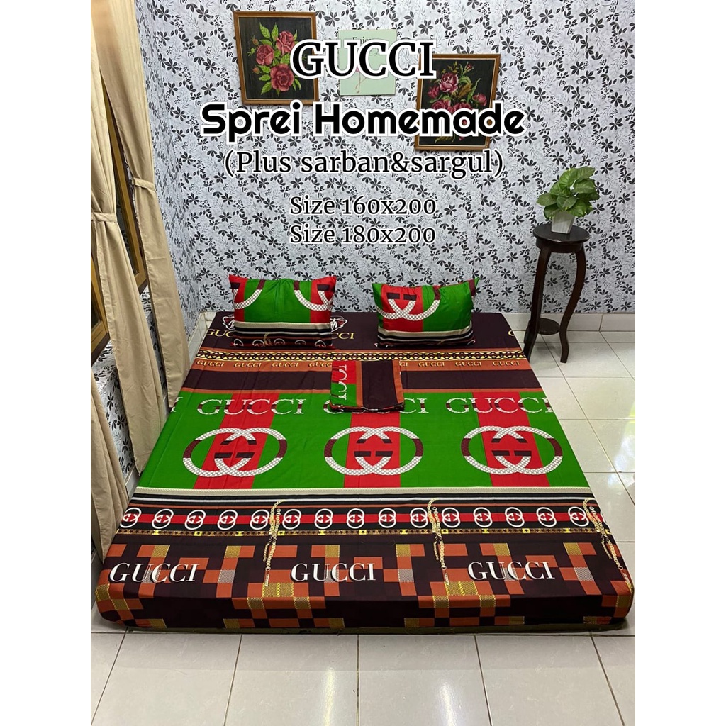 Sprei homemade Gucci Green 160x200, Seprai Homemade Karakter dan Bunga Termurah, sprei terlaris.