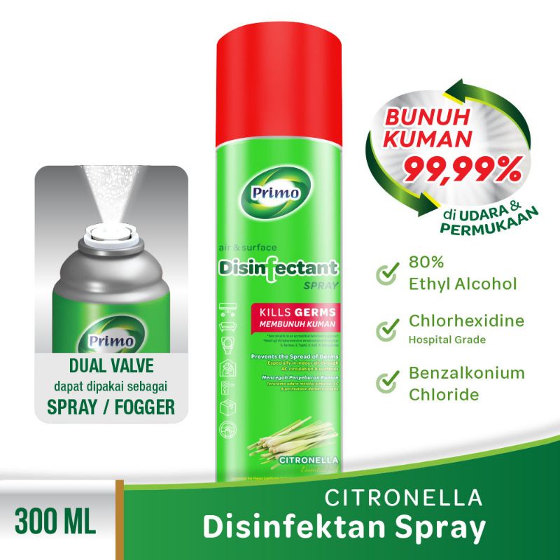 PRIMO Disinfectant Spray Aerosol 300ml - CITRONELLA