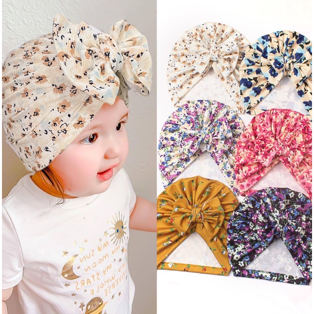 Caliloops Bandana Turban Topi Korea Bayi Motif Bunga Stretch Aisha