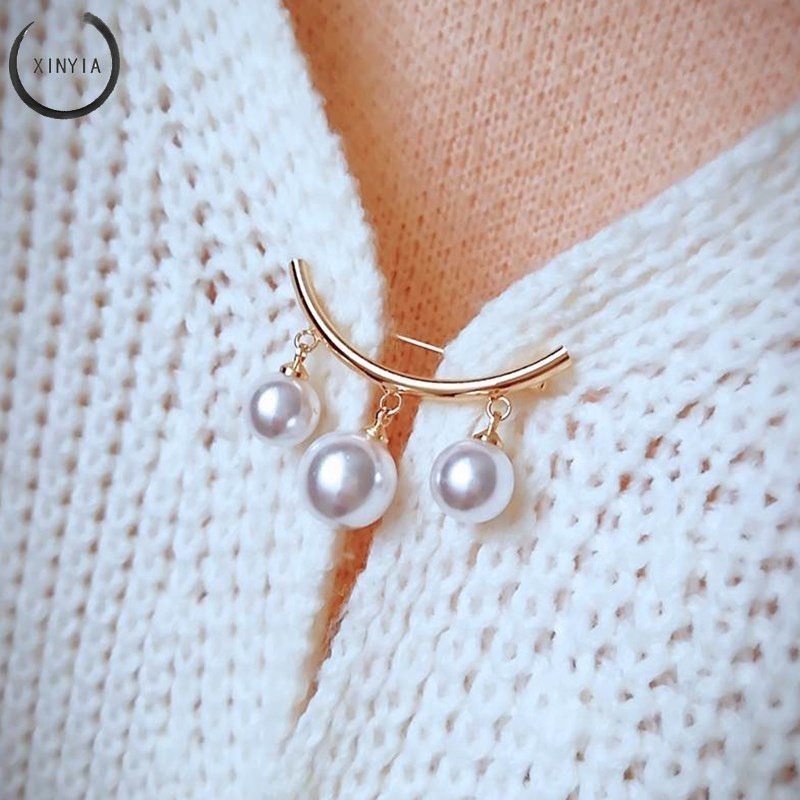 Bros Pin Anti Slip Hias Mutiara Imitasi Untuk Dekorasi Kardigandress Wanita