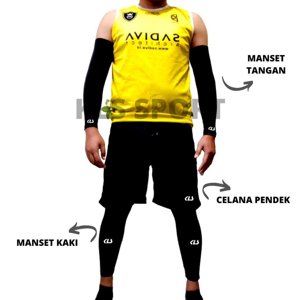 Paket Lengkap Manset Pria Pakaian Olahraga Manset tangan, Manset Kaki, Celana Pendek Full Set Volly 