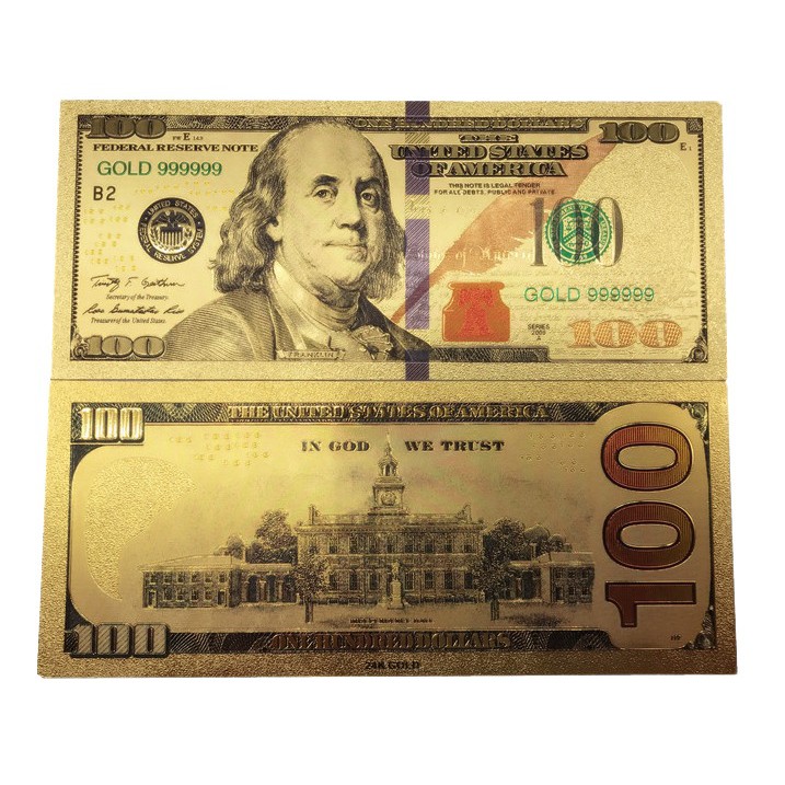 America Gold Banknote $ 100 USD Gold Foil Money Uang