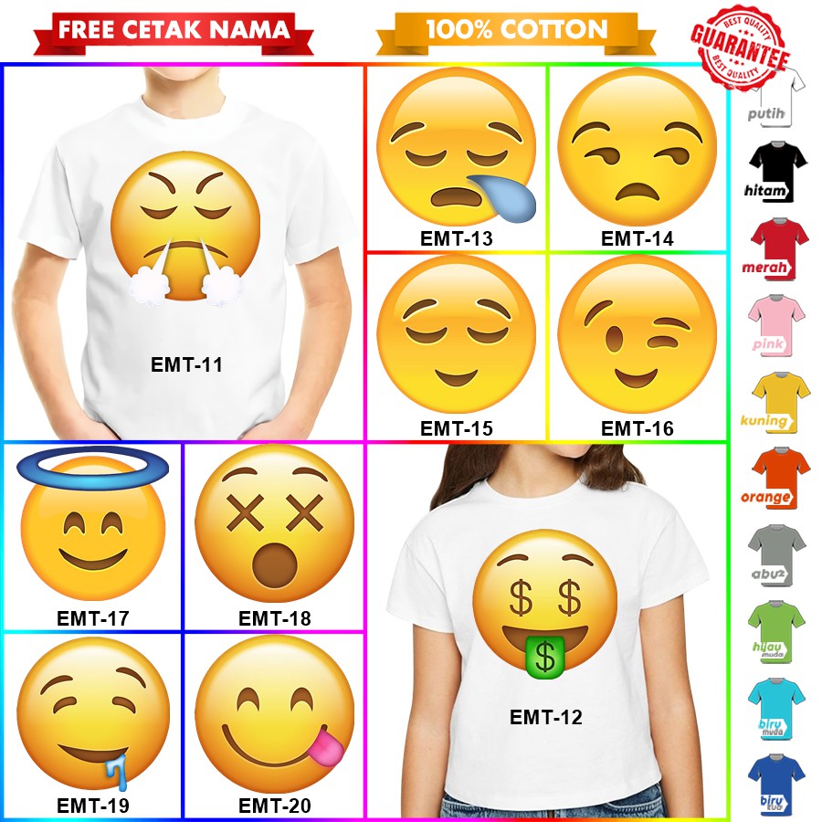 [FREE NAMA!!] Baju Kaos ANAK DAN DEWASA EMOJI EMOTICON BANYAK MOTIF