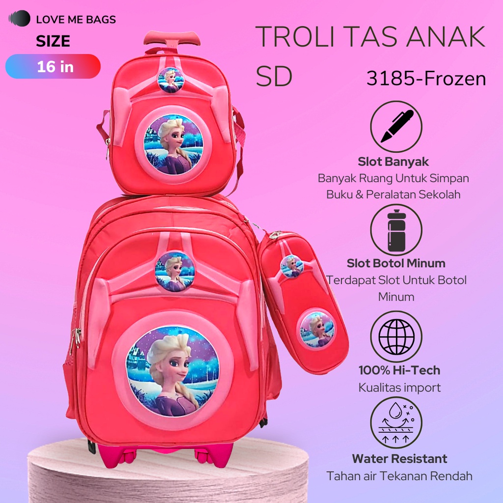 LMB Tas Troli Anak Sekolah SD Perempuan Import 3in1 Set Bahan Nilon Premium Karakter Kartun Lucu Kuat dan Nyaman Dipakai