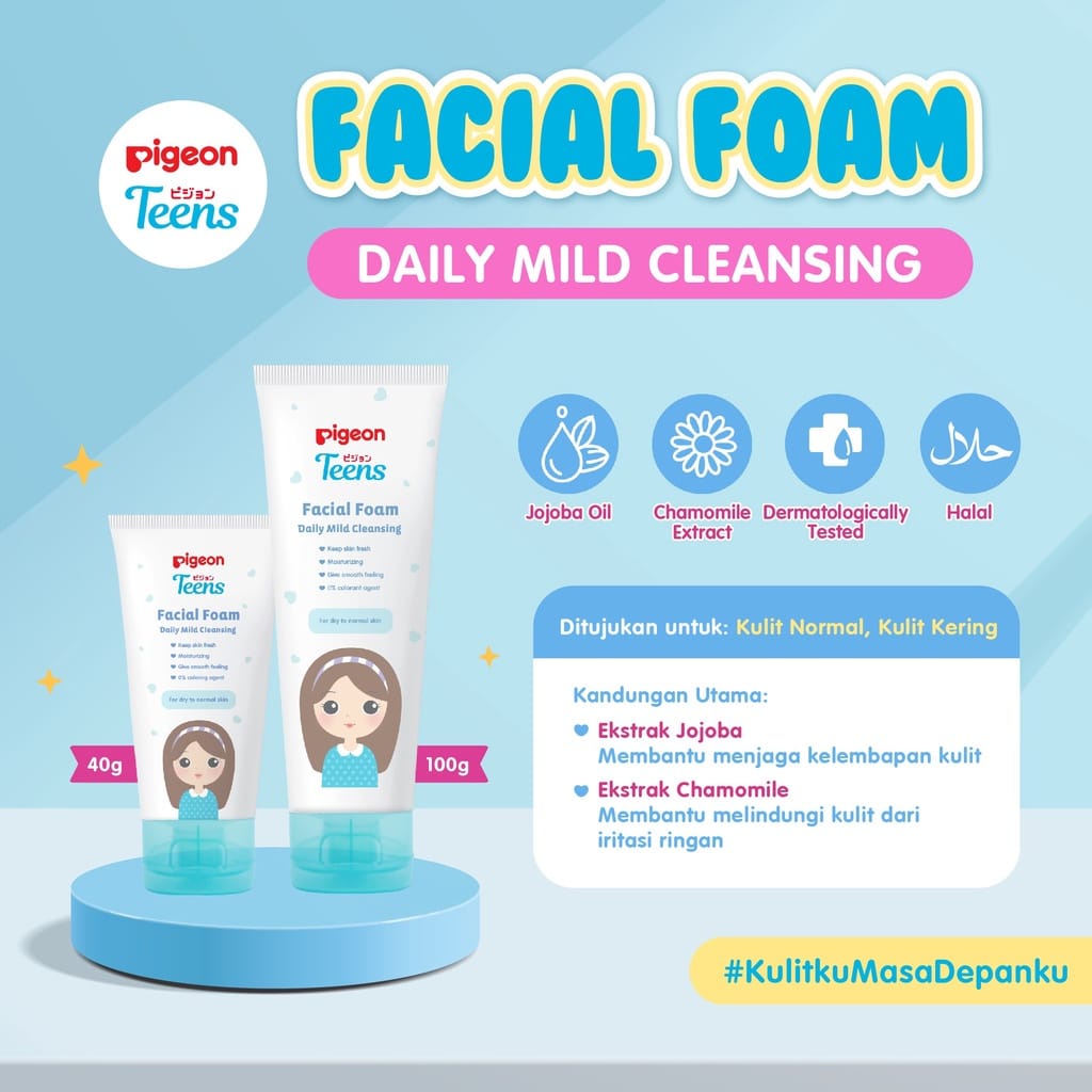 PIGEON TEENS Facial Foam Daily Mild Cleansing | All Skin Type | Sabun Muka Pembersih Wajah Remaja 100ml / 40ml