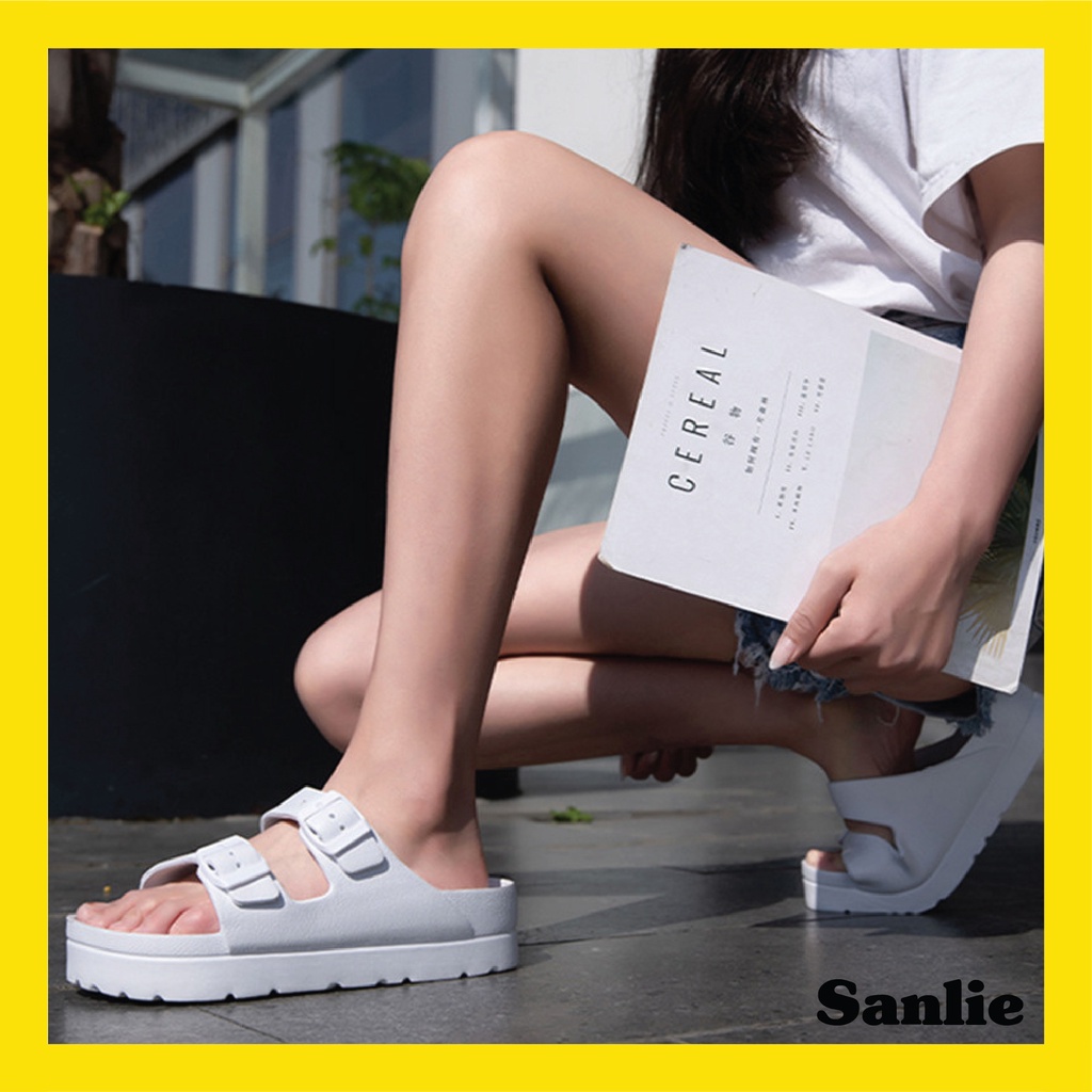 Sanlie Sandal Slide EVA Platform Baru untuk Wanita Ringan / Sandal Slide Sol Tebal Nyaman Wanita Gesper Ganda Lembut V-03