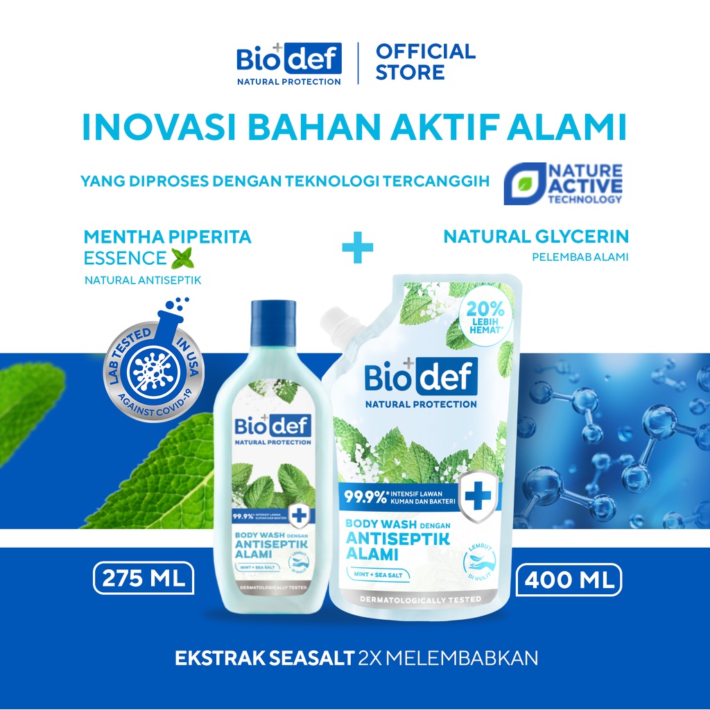 ✿ALDA MART✿ Sabun Mandi BIODEF Body Wash Antiseptik Alami Mint + Yuzu | Seasalt | Green Tea Pouch 400mL