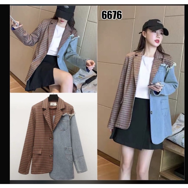 PREMIUM ORI IMPORT BKK NABILA BLAZER KOTAK MIX SOFTJEANS / blazer wanita / blazer murah / blazer wanita korea / blazer korea / blazer wanita / blazer