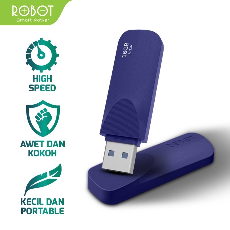 ROBOT RF508 / RF516 Flashdrive / Flashdisk 8GB, 16GB USB 3.0 High Speed Transmission Blue Support for All Windows &amp; Device Original - Garansi 1 Tahun