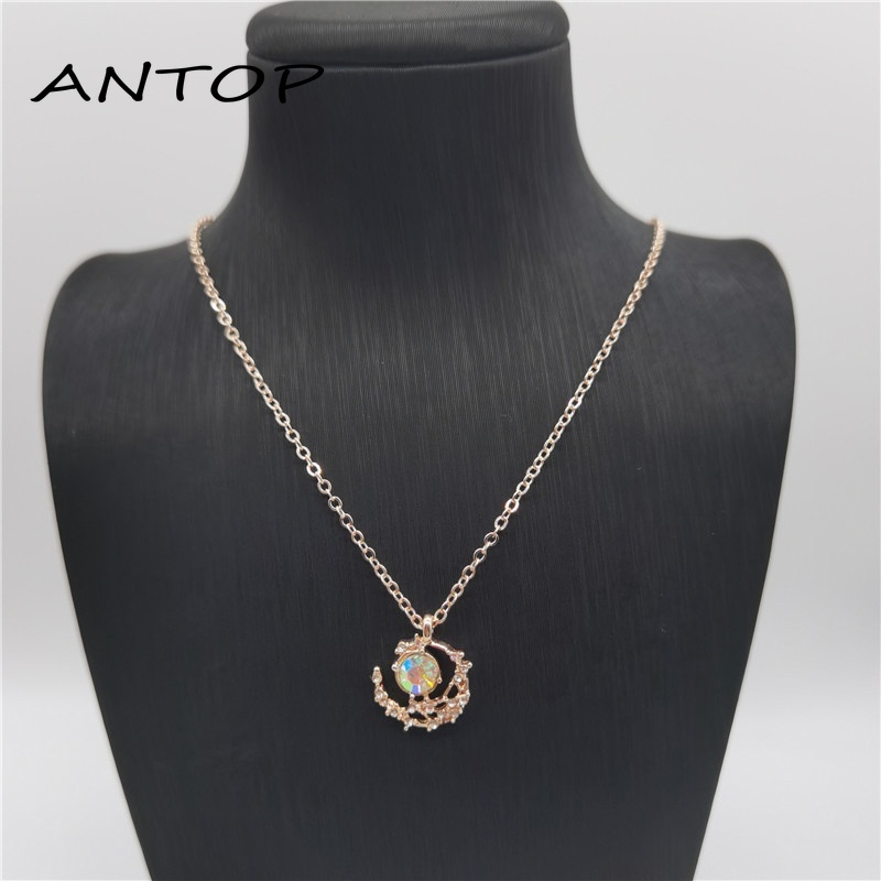 Moon Diamond Moonstone Necklace Desain Sederhana Kalung Mewah Ringan ANTOP