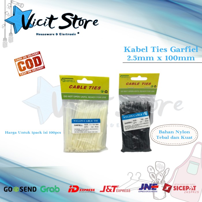 Kabel Ties 10cm x 2.5mm Nylon Tebal Garfiell