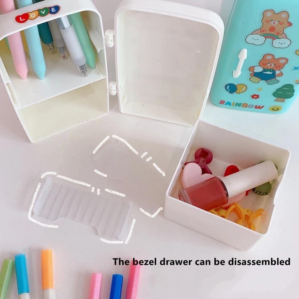 1Pc Creative Cartoon Multifunctional Assortment Mini Fridge Storage Box Pen Holder For Makeup Brush And Office School Stationery