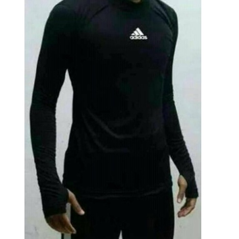 Manset Baselayer Baju Kaos Adidas Olahraga Futsal Sepak Bola Football Lengan Panjang Hitam Pria