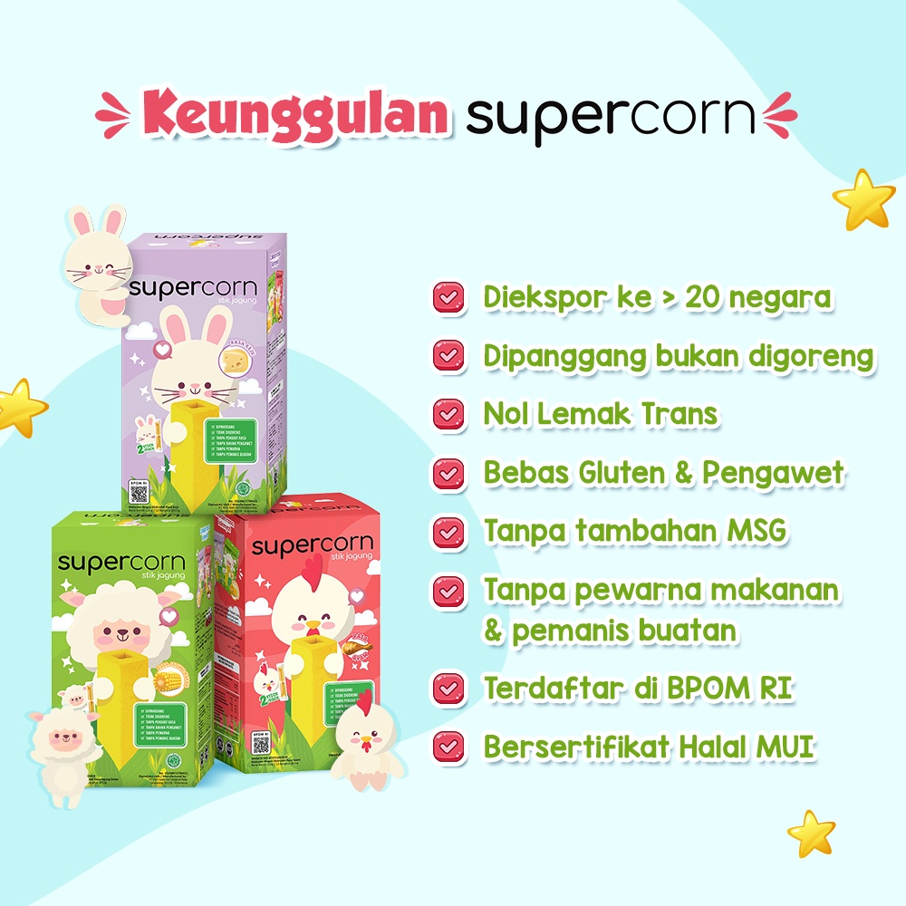 Snack Sehat Cemilan Anak Stik Jagung SUPERCORN Non MSG 10g