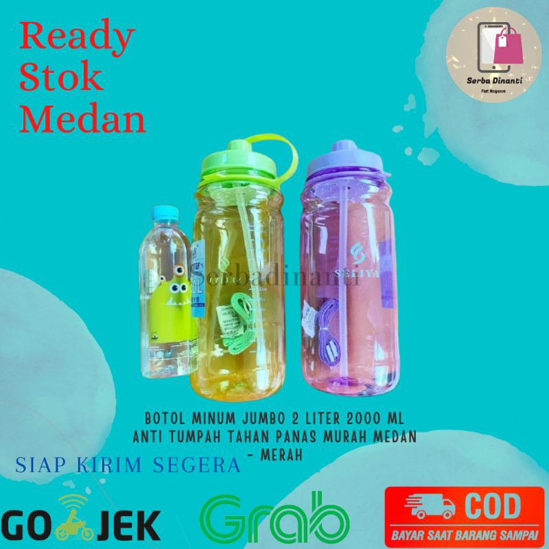 Botol Minum Jumbo 2 Liter 2000 ml Anti Tumpah Tahan Panas Murah Medan - Merah