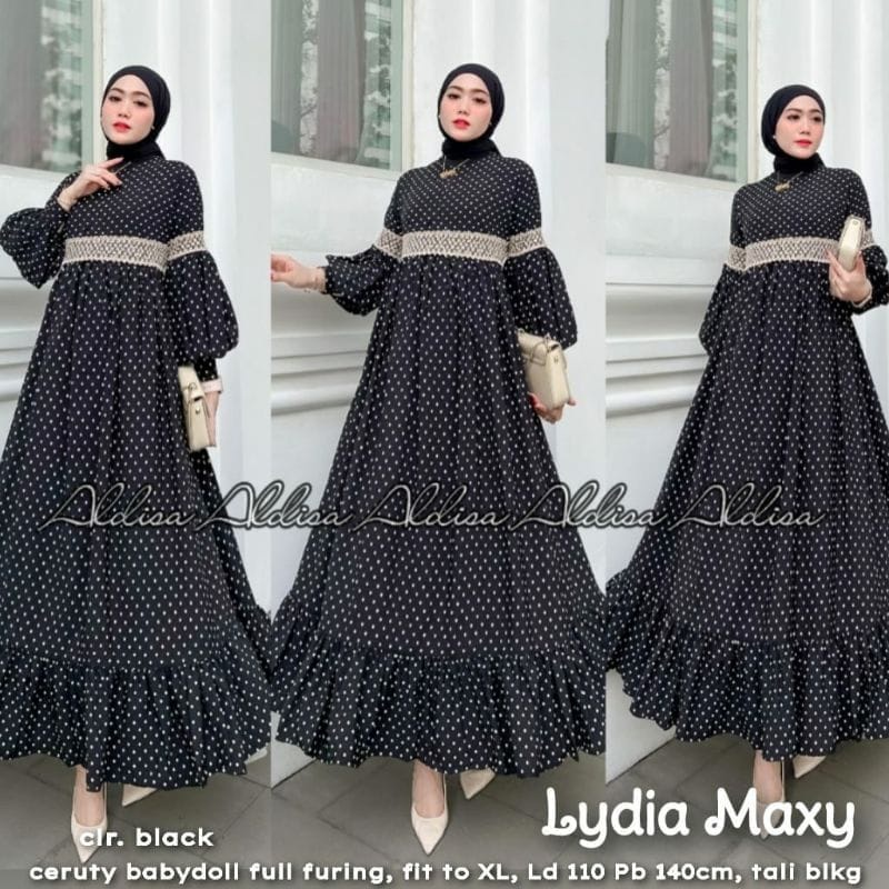 Maxi Dress Wanita Gamis Ceruty Babydoll Motif Polkadot Kecil