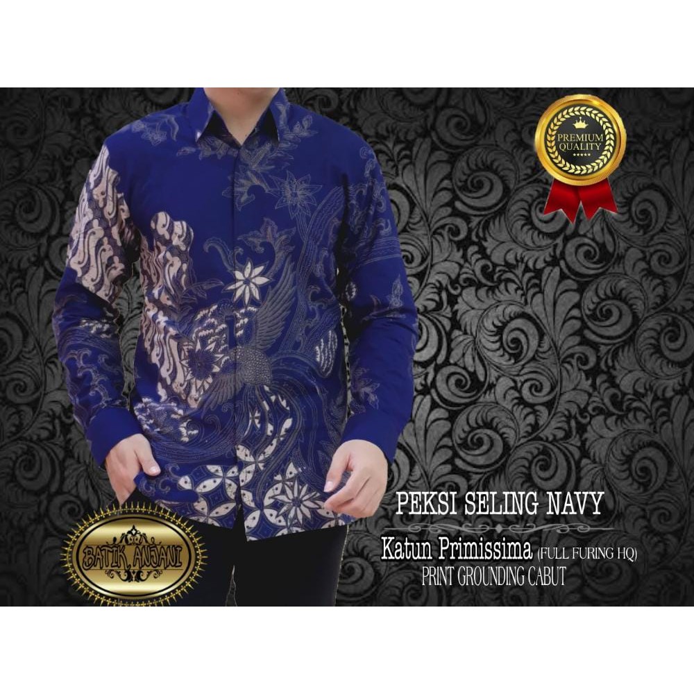 Peksi Seling Navy Kemeja Batik Pria Pendek Full Furing by Anjani