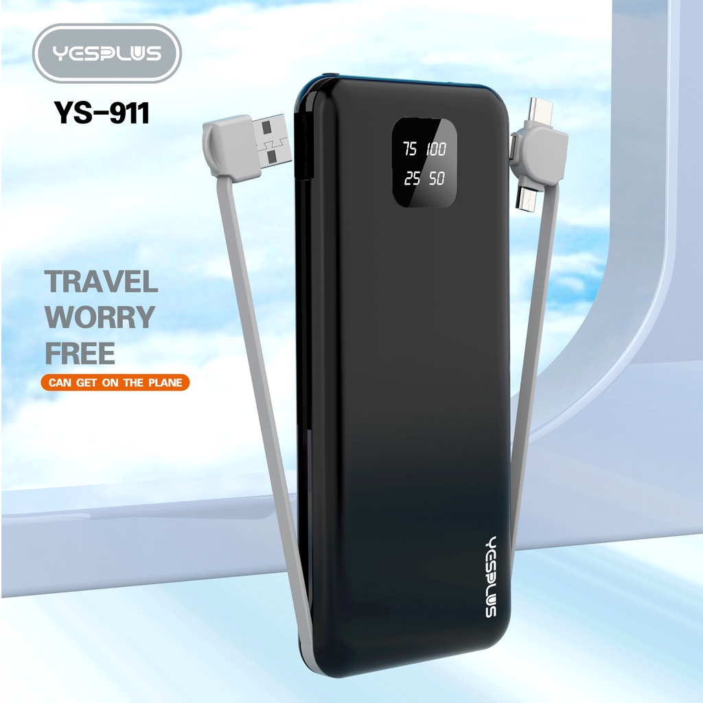 【33LV.ID】POWERBANK 10000MAH YS-911 Fast Charging Murah Mini LCD with Kabel Data lightning Type C Micro USB