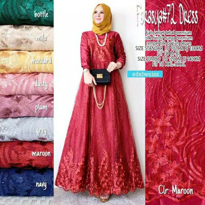 FARASYA (ADA JUMBO) GAMIS BROKAT FARASYA JUMBO  LD 120 DAN STANDAR LD 102 CM GAMIS TILE BORDIR MUTIARA GAMIS PESTA-6