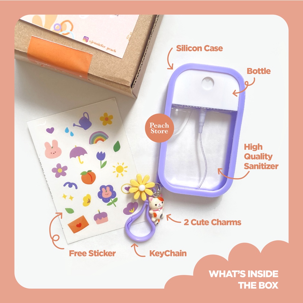 Original HAND SANITIZER GANTUNG KOTAK HAND SANITIZER POCKET SPRAY STICKER KEYCHAIN SILICONE CASE