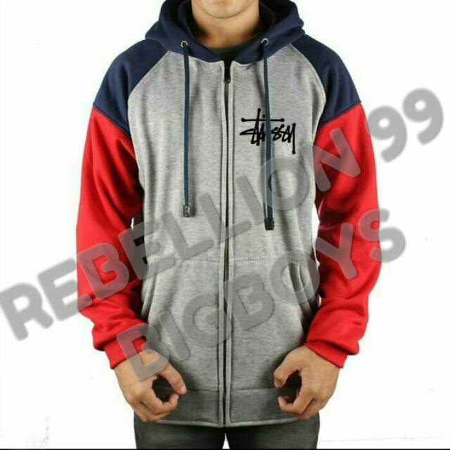 Jaket Hoodie BIG SIZE kombinasi stussi