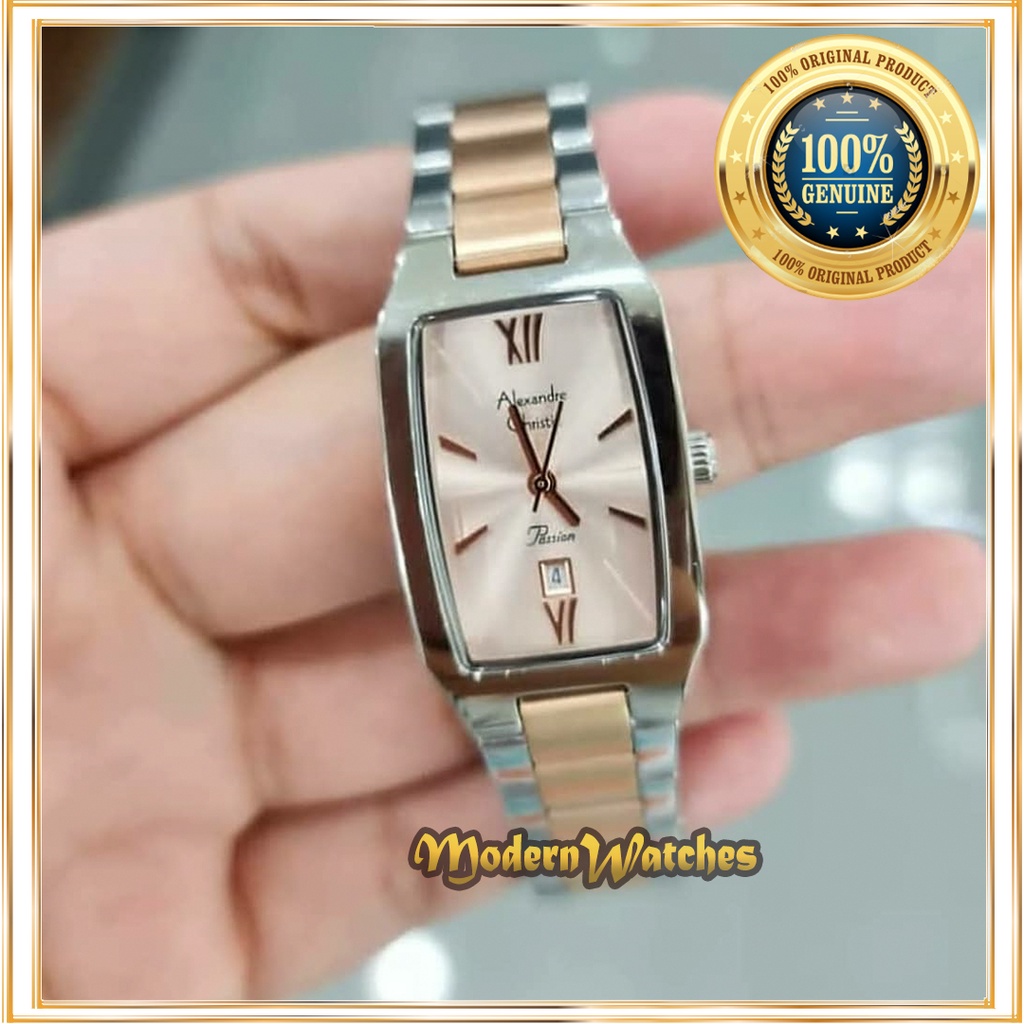 Jam Tangan Wanita Alexandre Christie AC 2455 Original Silver Rosegold Putih Kotak Alexander Christi