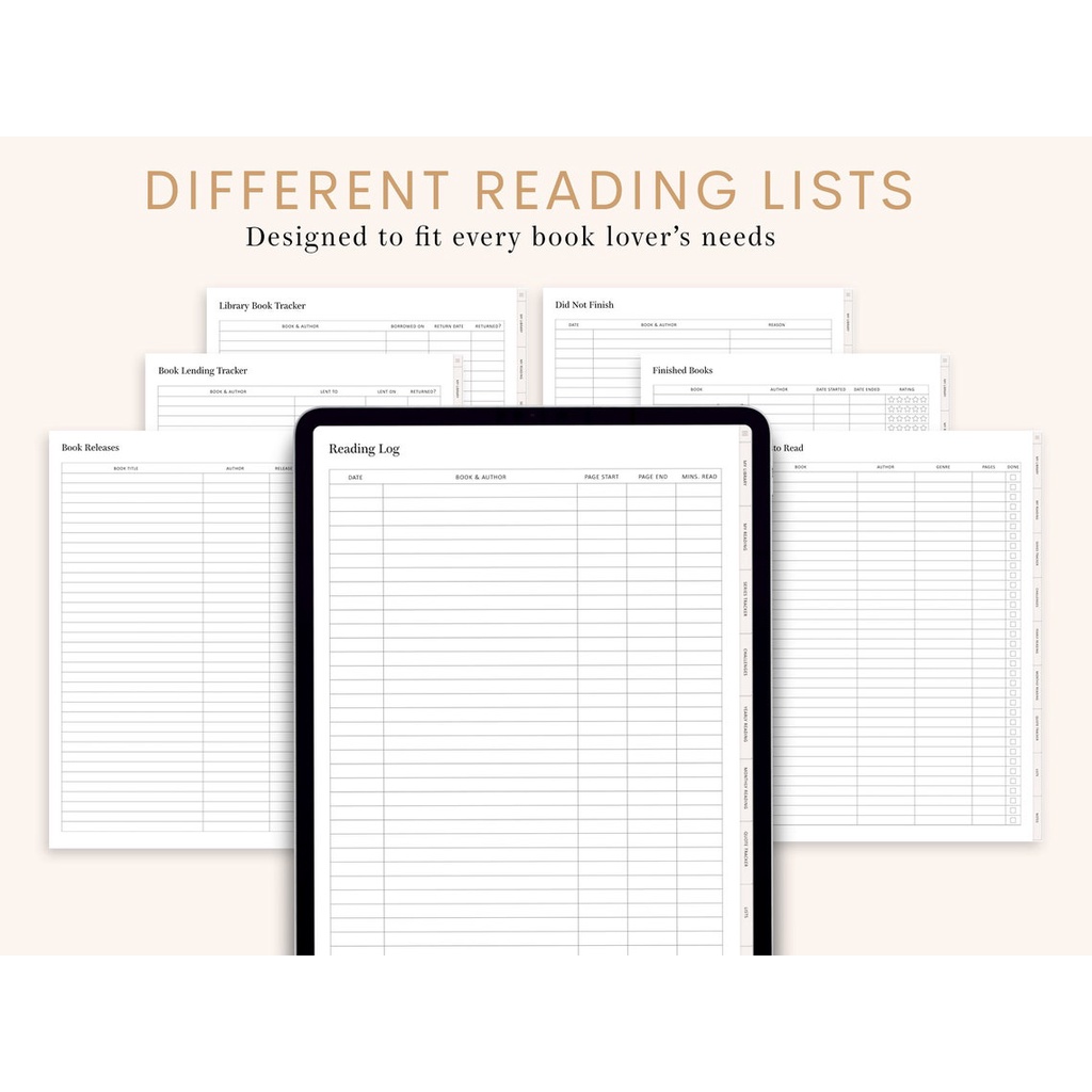 Digital Journal &amp; Planner - Book Reading Review &amp; Tracker (Tab Hyperlinked) for note taking apps like Goodnotes, Notability, Xodo, etc.