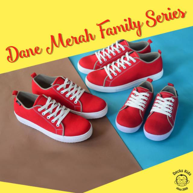 Sepatu Couple Ibu Ayah dan anak Decks Kids Dane Merah Family Series