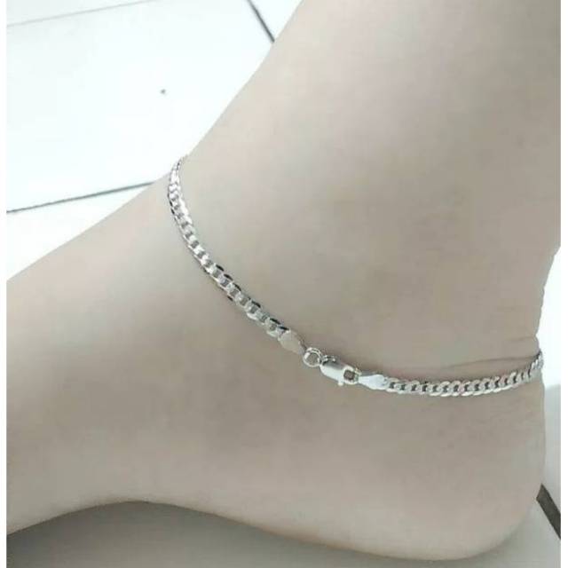 4ds Gelang Kaki Perak Wanita 925 Lapis Emas Putih - Gelang Kaki Silver Model Sisik Naga Ukir