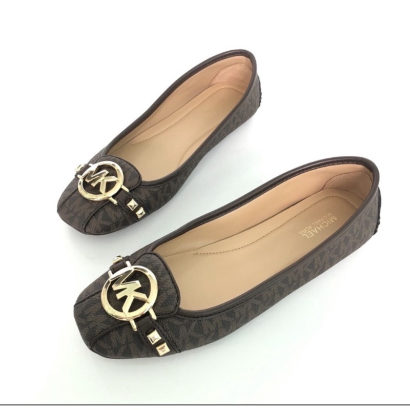 michael kors mk fulton logo brown studded flat shoes