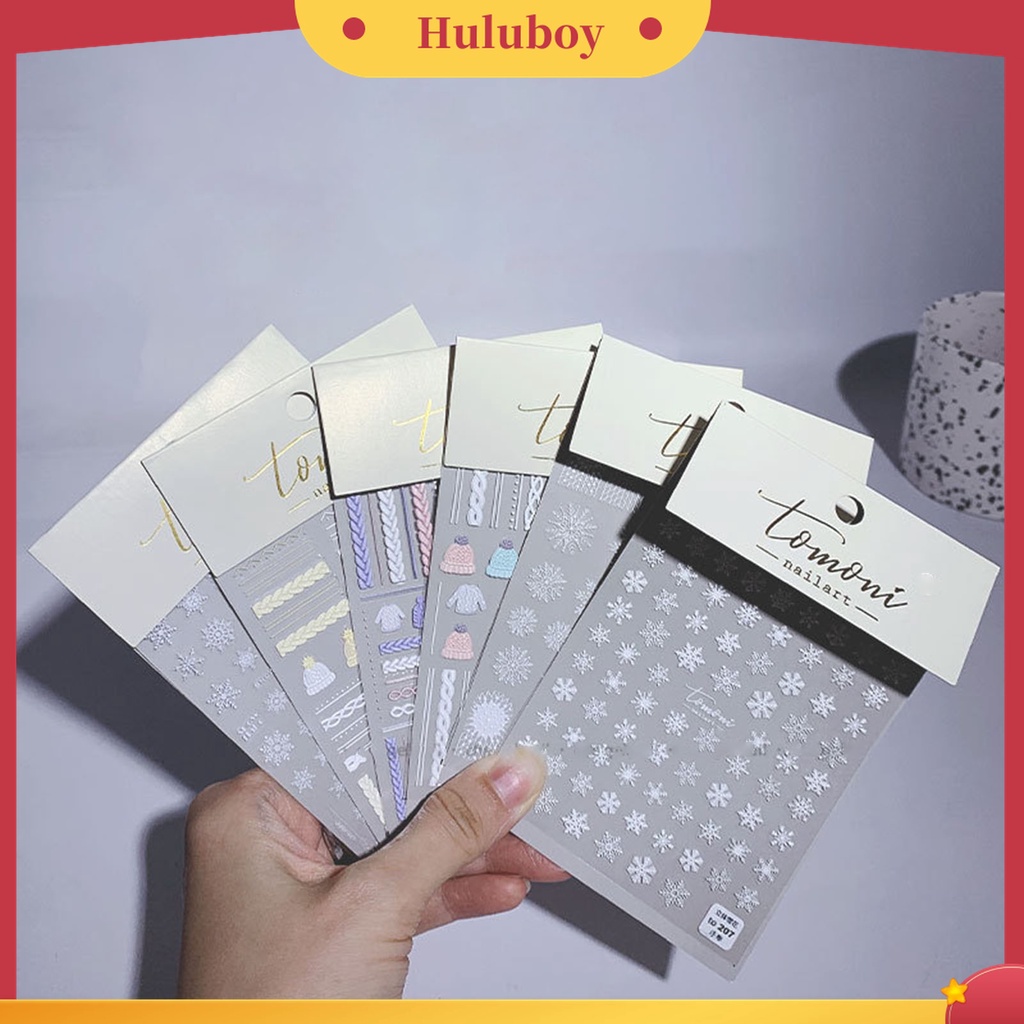 Huluboy Huluboy♡ Stiker Kuku 3D Ultra Tipis Motif Kepingan Salju Untuk Manicure