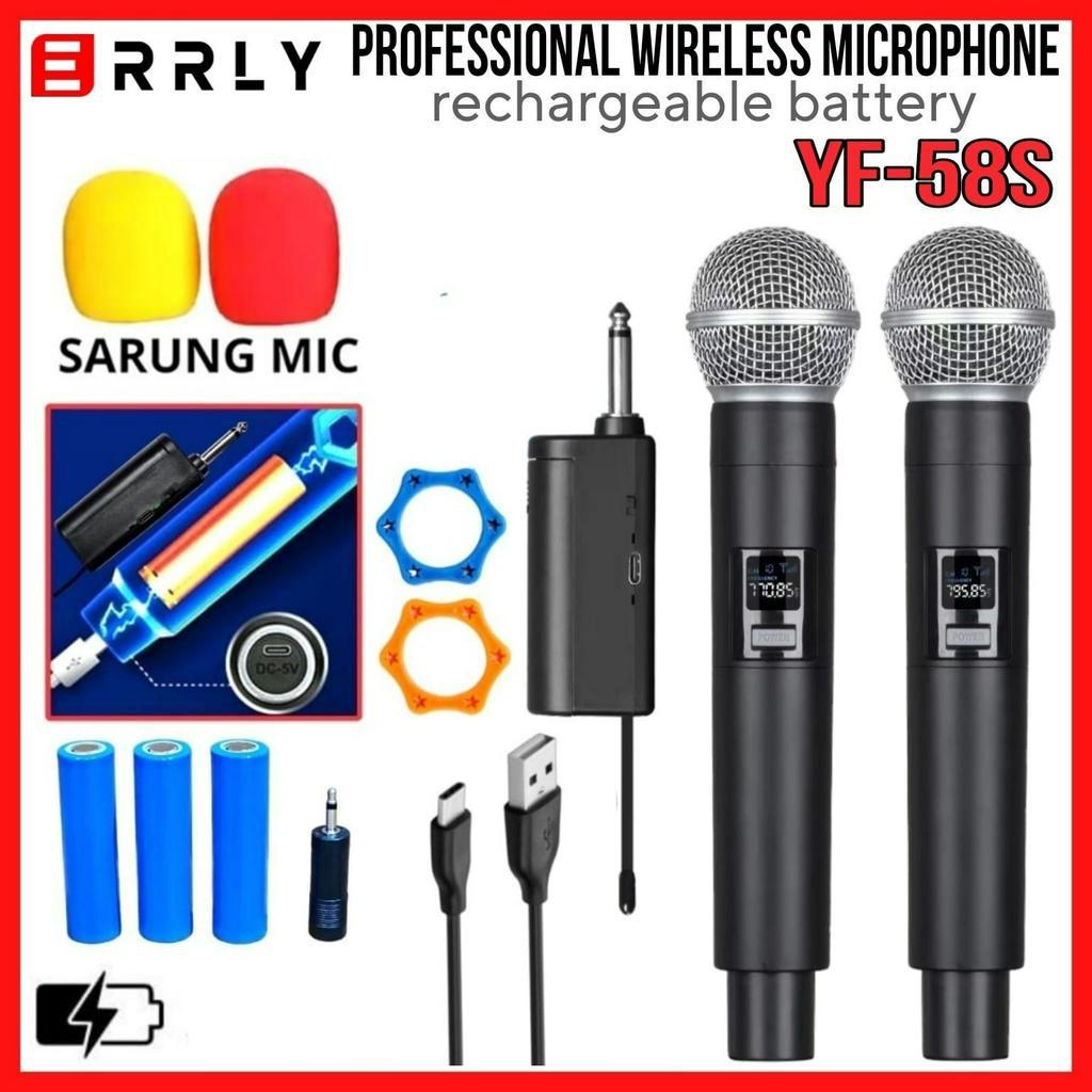 Mic Karaoake Wireless DUAL Microphone Karaoke ERRLY YF58S YF108S With Receiver System Mic Karaoke Genggam Recahrge / Bisa isi Ulang