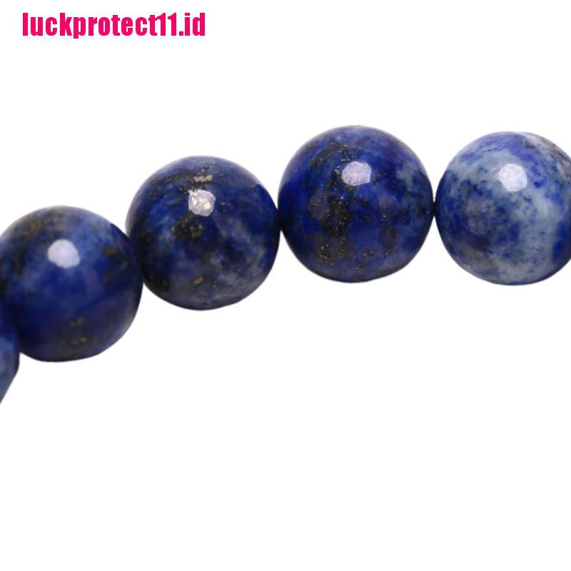 (LUCK) Gelang Tangan Manik-Manik Lapis Lazuli Natural 8mm Elastis Untuk Unisex / Pria / Wanita