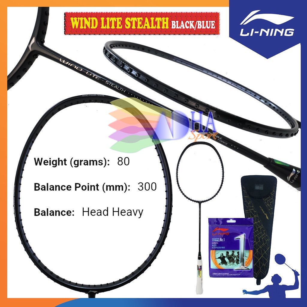 Raket Badminton Lining Windlite / Wind Lite Stealth Black Blue Original Bulutangkis Store Surabaya A