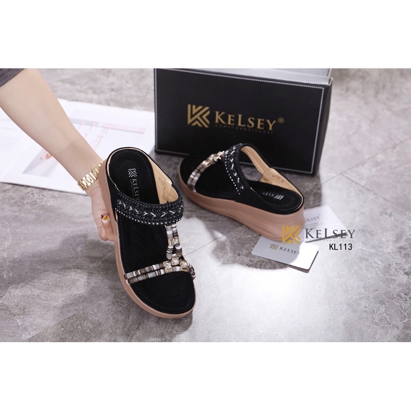 Kelsey KL113 Sandal Wedges 5cm Wanita-BLACK