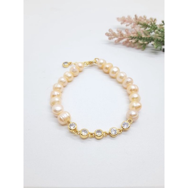 BERSERTIFIKAT GELANG MUTIARA ALAMI AIR TAWAR LOMBOK GELANG MUTIARA ALAMI RHODIUM GOLD