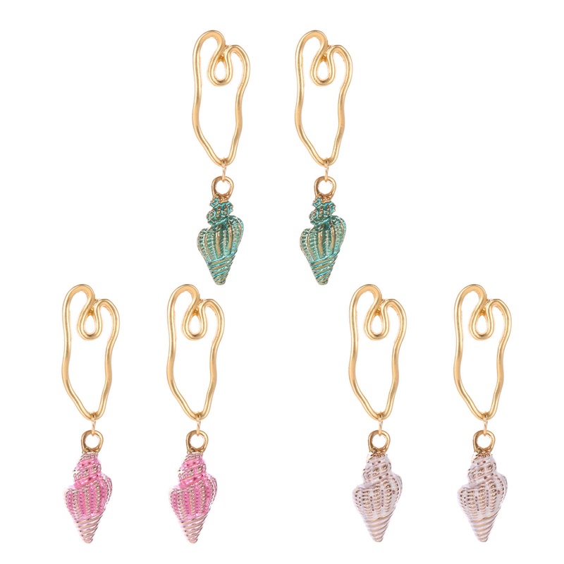 Anting Tusuk Gantung Bahan Alloy Desain Hollow Warna Putihpinkbiru Gaya Retro Untuk Wanita