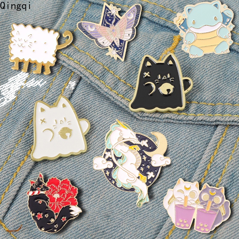 Bros Pin Enamel Bentuk Kartun Hewan Kucing Rubah Butterfly Dragon Untuk Hadiah Anak