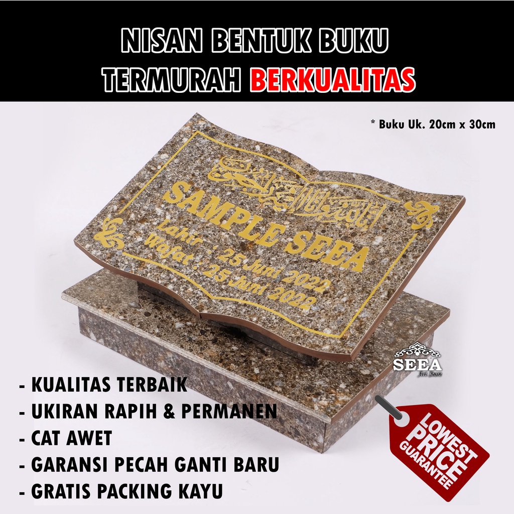 GARANSI   !!!  BATU  NISAN MAKAM KUBURAN MOTIF BUKU UKURAN + PACKING KAYU TERMURAH