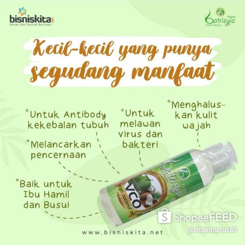 

minyak kelapa murni/VCO(VIRGIN COCONUT OIL) Batrisiya Herbal