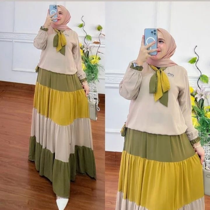 [COD] Jenia Dress Baju Muslim Wanita Remaja Terbaru Aplikasi Warna Bahan Santorini Shimmer Gamis Kondangan