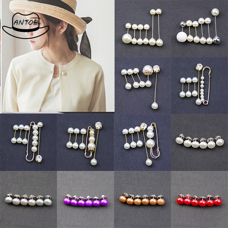 Antop！1 Set - 6Pcs Mutiara Bros Korea bros Pin Brooch Berlian Wanita Aksesoris Fashion