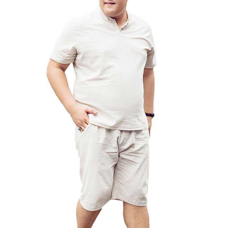 Diskon(PO) MFERLIER men shirt Large size 5XL 6XL 7XL 8XL 9XL linen short sleeve shirt men 6 colors