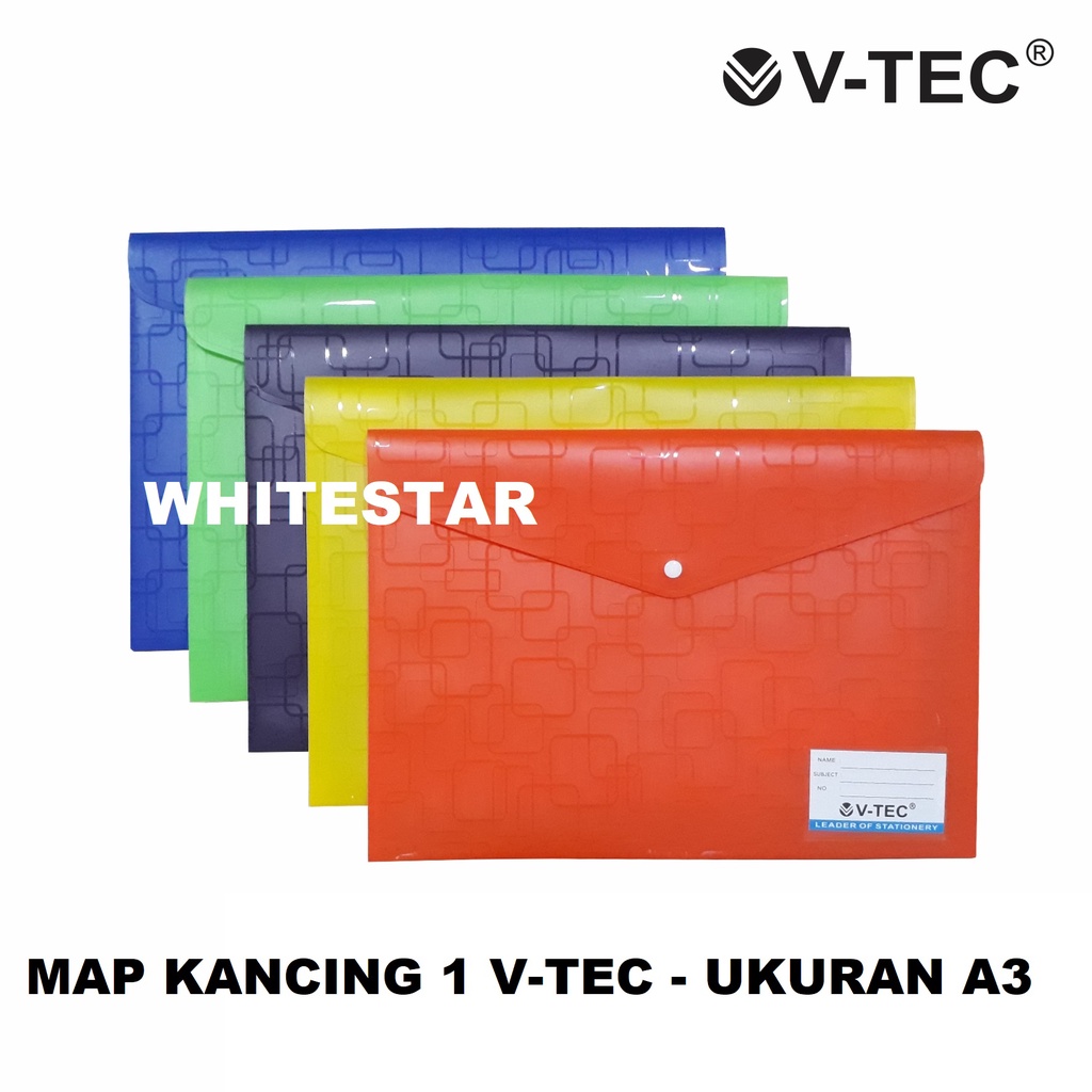 

map plastik kancing 1 ukuran A3 v-tec + name tag