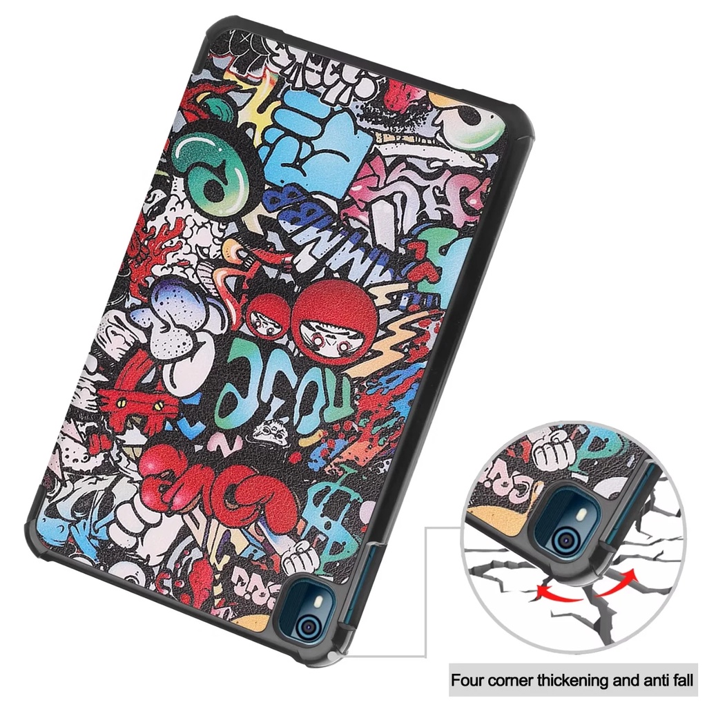 Casing Untuk Nokia T10 (2022) 8.0 &quot;T 10tablet Protection Case Fashion Pola Dicat Tiga Lipat Custer Flip Stand Kulit Cover