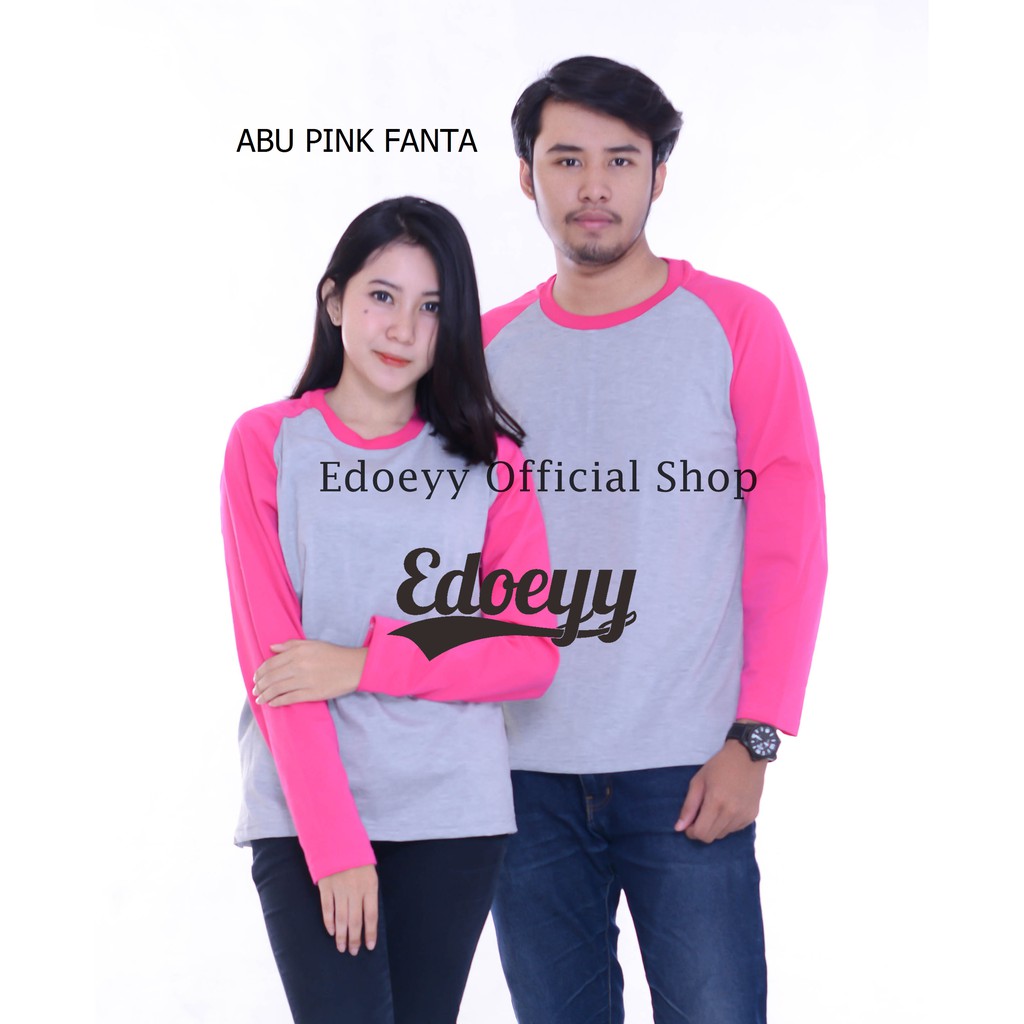 Edoeyy Raglan Couple Abu Pink Fanta Kaos Couple Reglan 