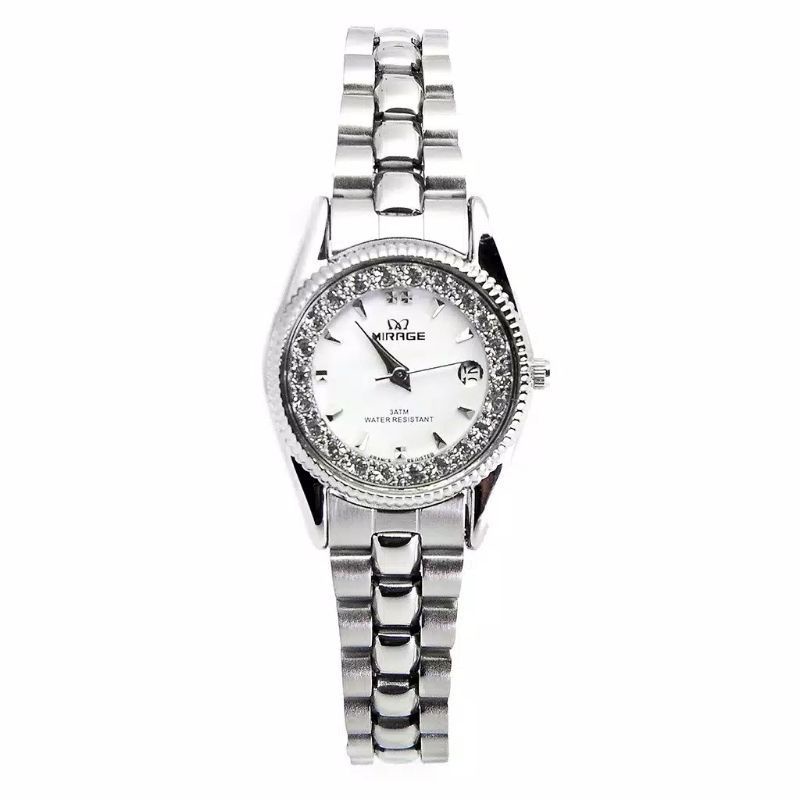 Terlaris Jam tangan Wanita Mirage Permata Original Silver Tahan Air Anti Karat Stainless Rx 1579M pP