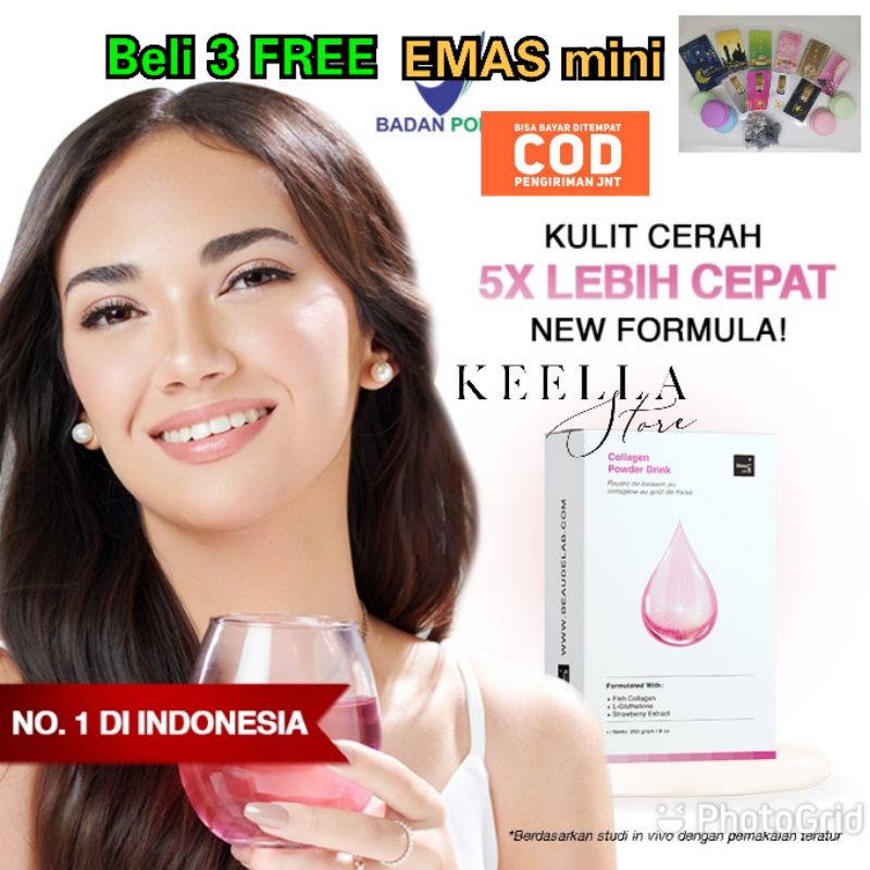 BEAUDELAB COLLAGEN Newlab New Lab powder drink rasa strawberry 5 in 1 beauty elixir beautylab.inc beautylab Inc pemutih badan kolagen premium colagen