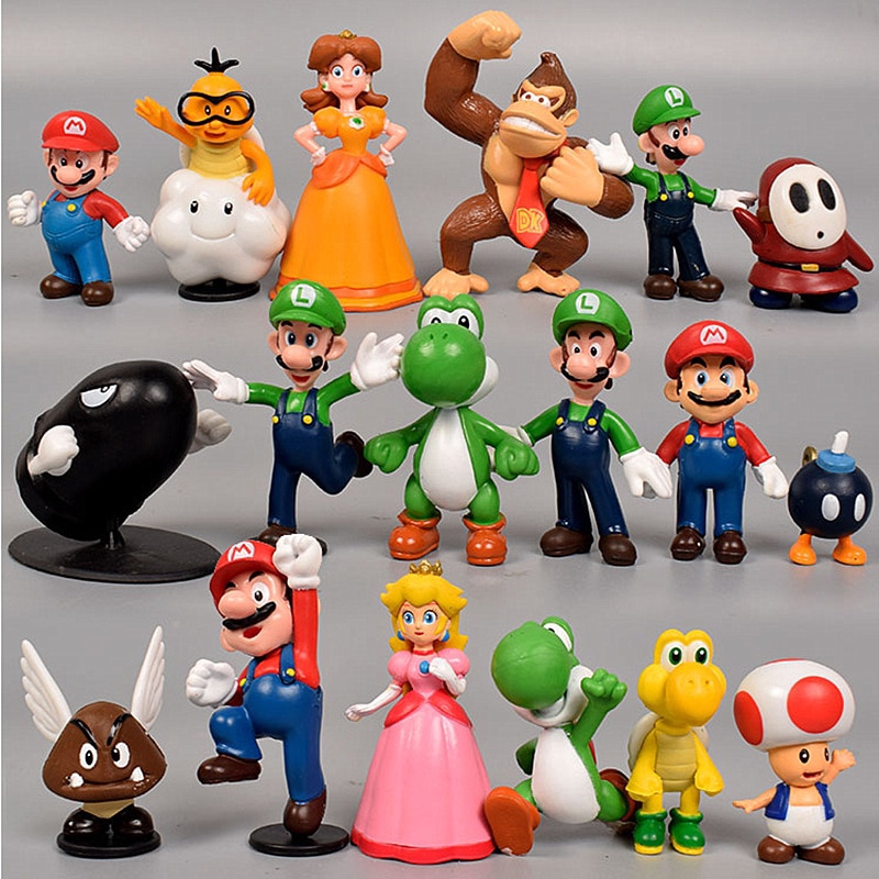 18pcs 6pcs/lot Super Mario Bros PVC Action Figure Yoshi Peach Princess Luigi Donkey Kong Boneka 3-7CM