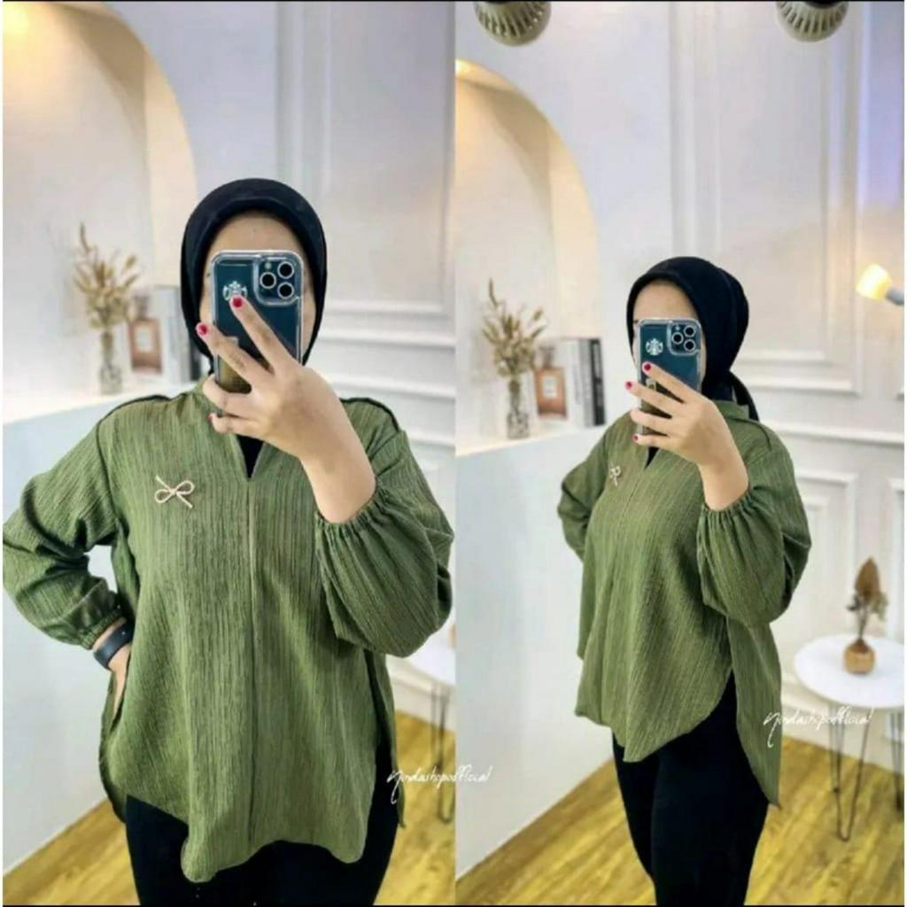 TERBARU BAJU KEMEJA LIVIA BLOUSE WANITA POLOS BAHAN LADY CRUSH  JUMBO SIZE